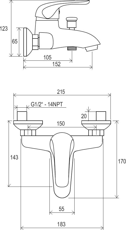 Badewannenarmatur Rosa 150 mm