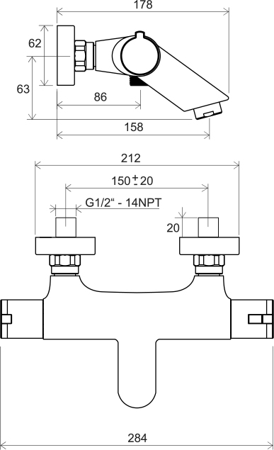 Thermostat- Badewannenarmatur Termo 100