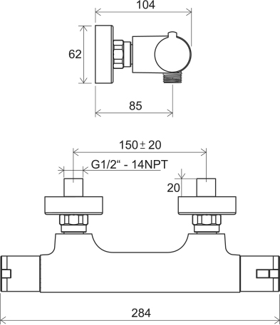 Thermostat-Duscharmatur TE 032.00/150