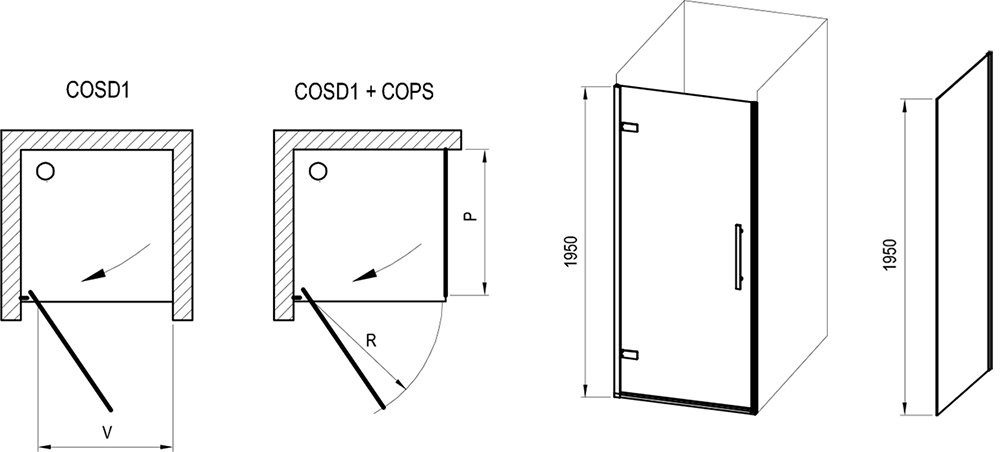 Duschdrehtür mit Seitenwand Cool! COSD1 + COPS