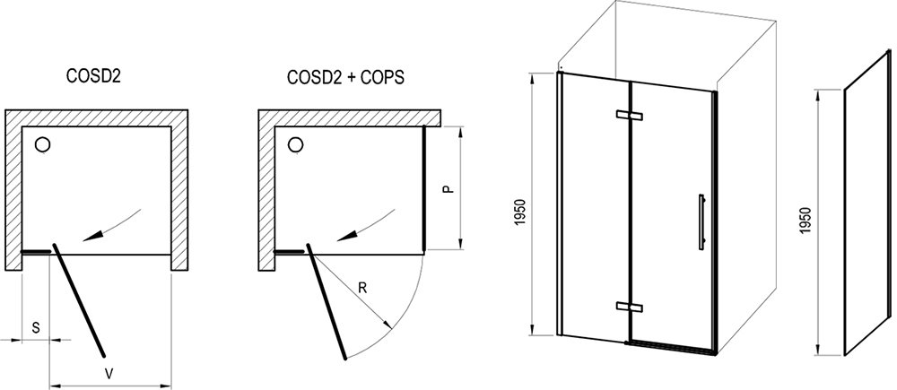 Duschdrehtür mit Seitenwand Cool! COSD2 + COPS