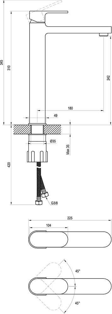 Einhand-Waschtischbatterie Chrome 310 mm