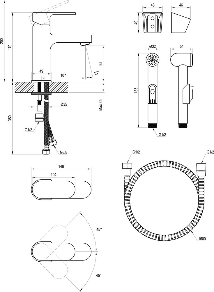 Einhand- Waschtischbatterie mit Funktionsbrause Chrome ohne Ablaufgarnitur