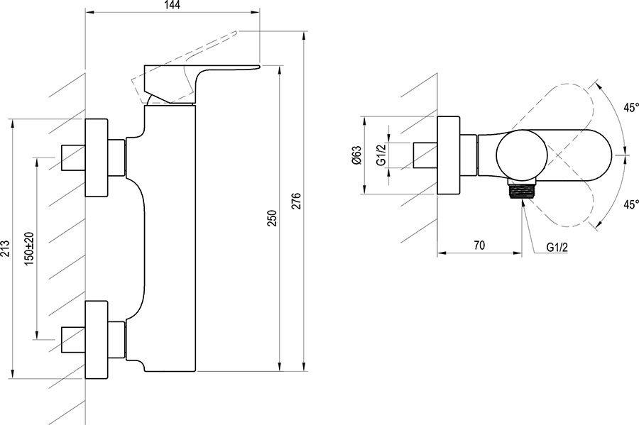 Eleganta-Duscharmatur zur Wandmontage EL 032.00