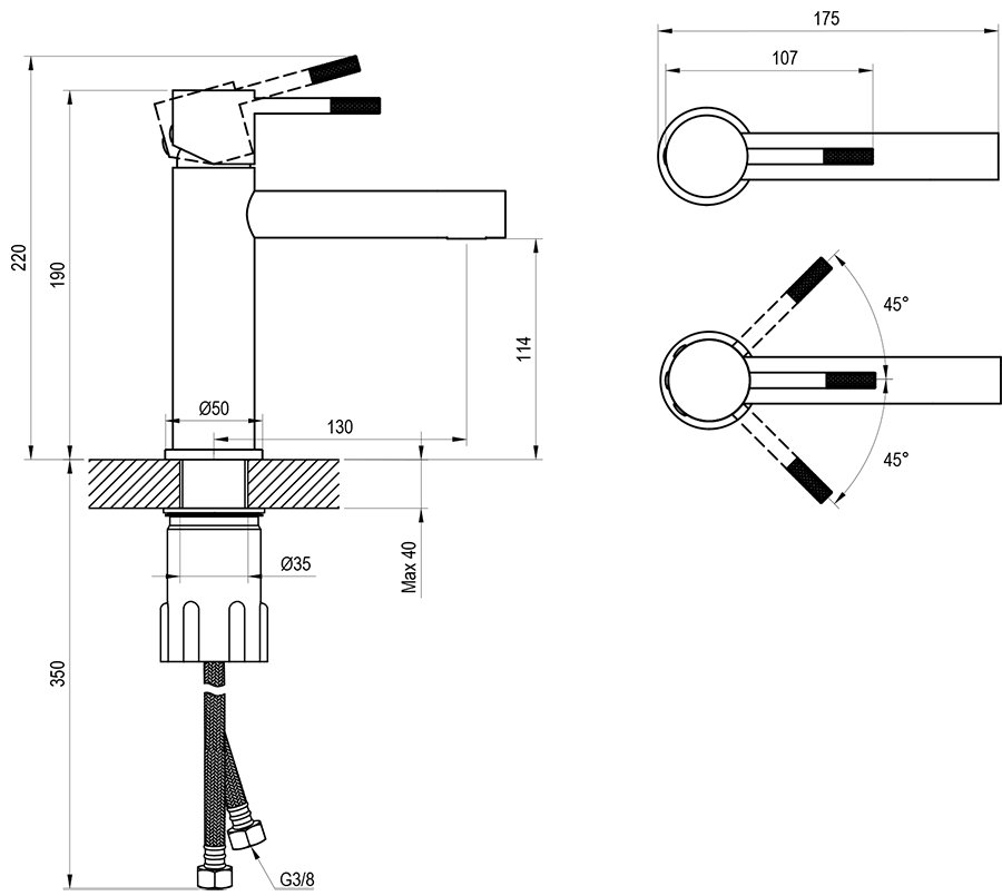 Einlocharmatur für waschenbecken Nox NX 014.00