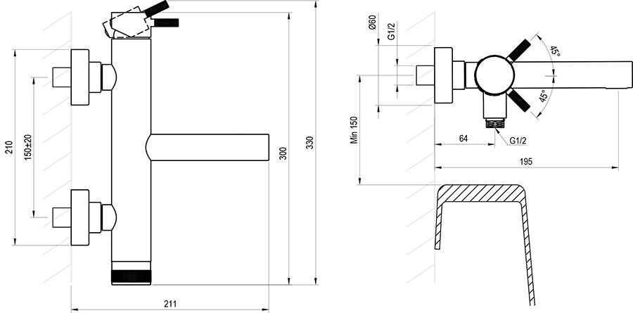 Nox Badewannenarmatur zur Wandmontage NX 022.00