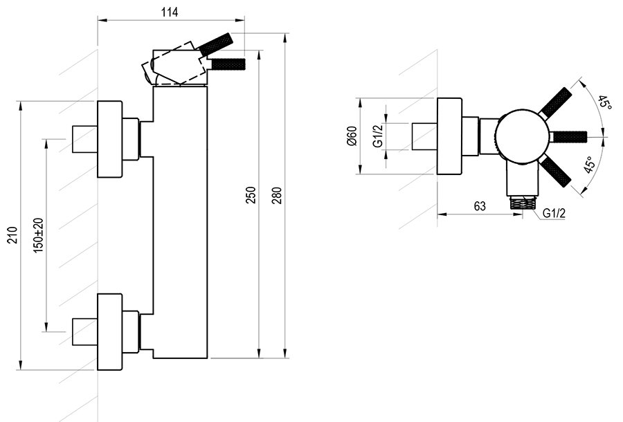 Nox-Duscharmatur zur Wandmontage NX 032.00