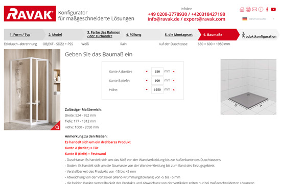 Konfigurator für maßgeschneiderte Lösungen RAVAK