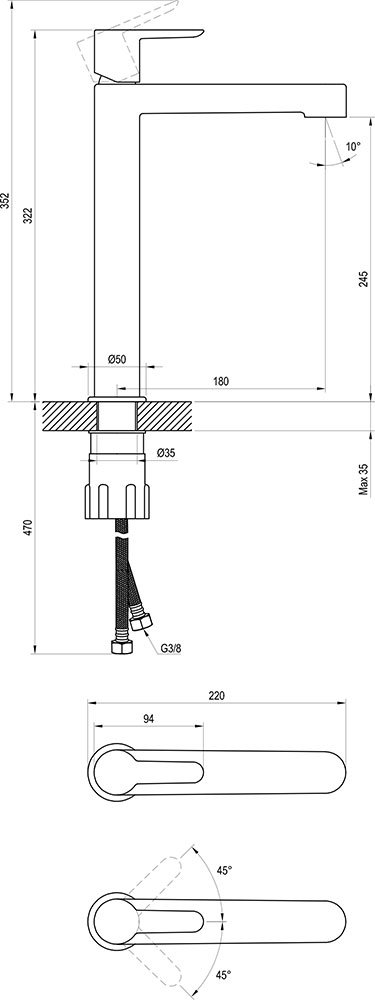 Einhand-Waschtischbatterie Puri black ohne Ablaufgarnitur 320 mm