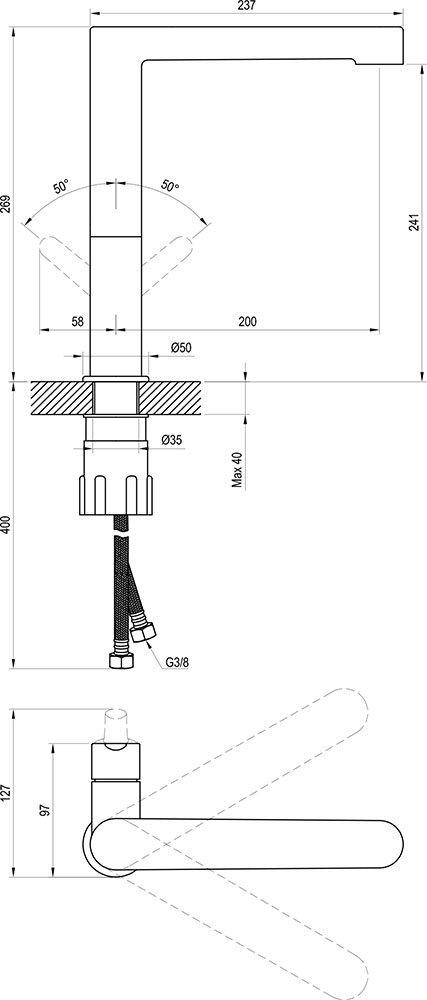 Waschbecken-/Spülbecken-Einlocharmatur Puri black ohne Ablauf