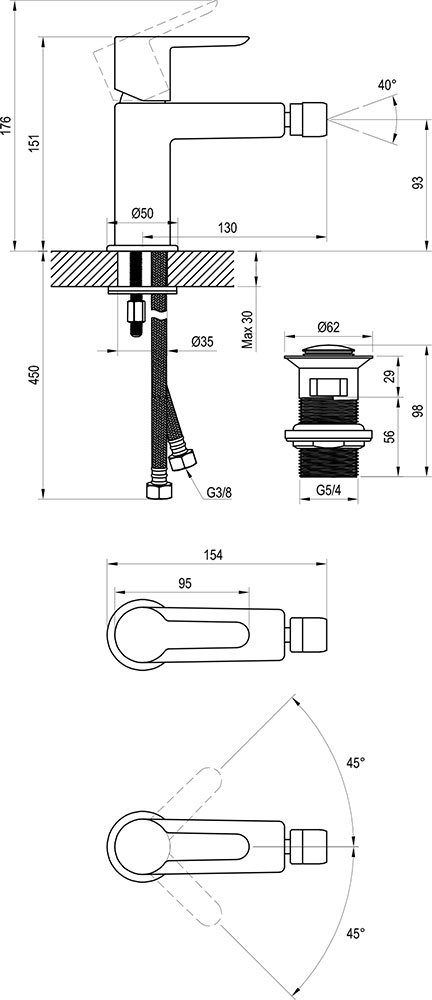 Puri black Bidet-Einlocharmatur Click-Clack