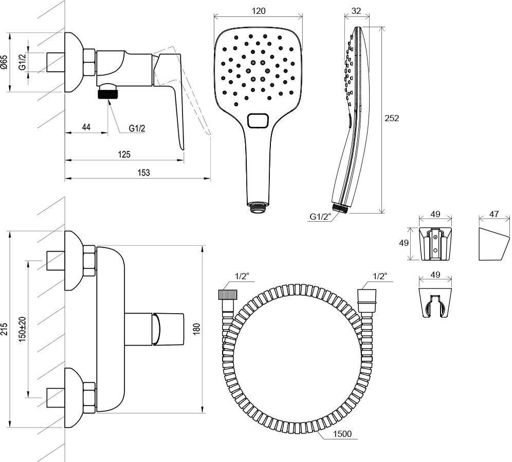 Dusch-Wandarmatur Classic CL 032 mit Duschset