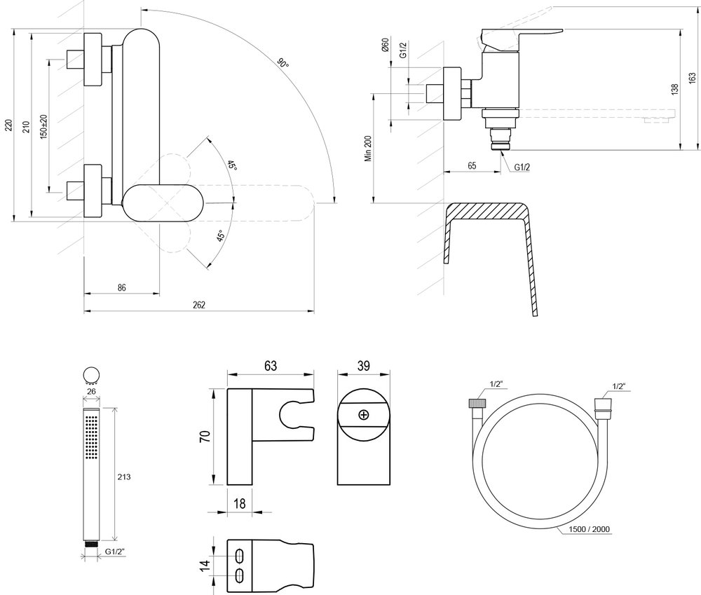 Wannen-Wandarmatur Chrome II CR 022 mit Duschset