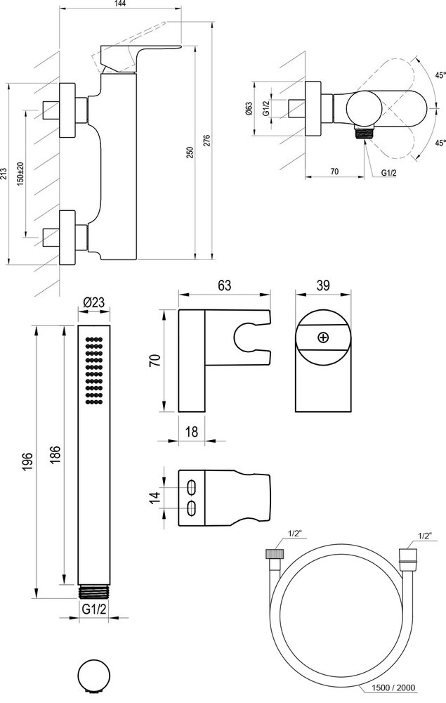 Dusch-Wandarmatur Eleganta EL 032 mit Duschset