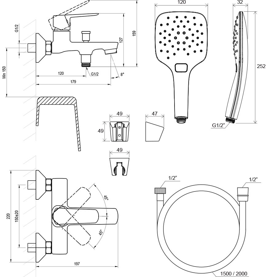 Wannen-Wandarmatur Life LF 022 mit Duschset
