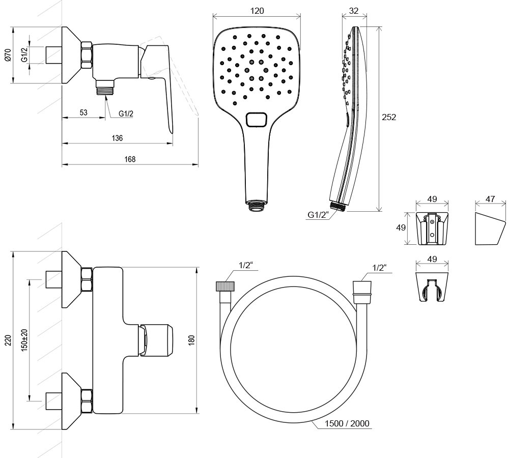 Dusch-Wandarmatur Life LF 032 mit Duschset