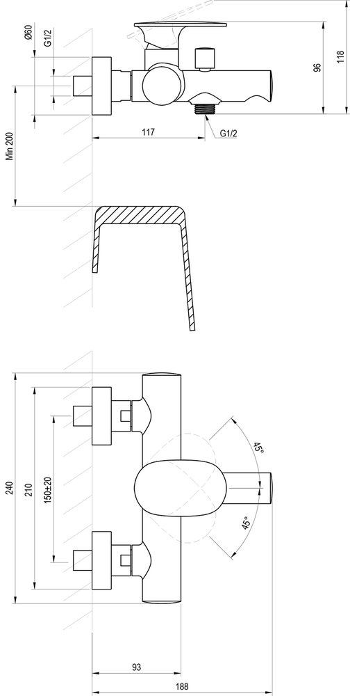 Armatur zur Wandmontage für Badewannen Spring SG 022.00