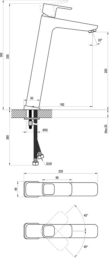 Einhand-Waschtischbatterie 334 mm, ohne Ablaufgarnitur