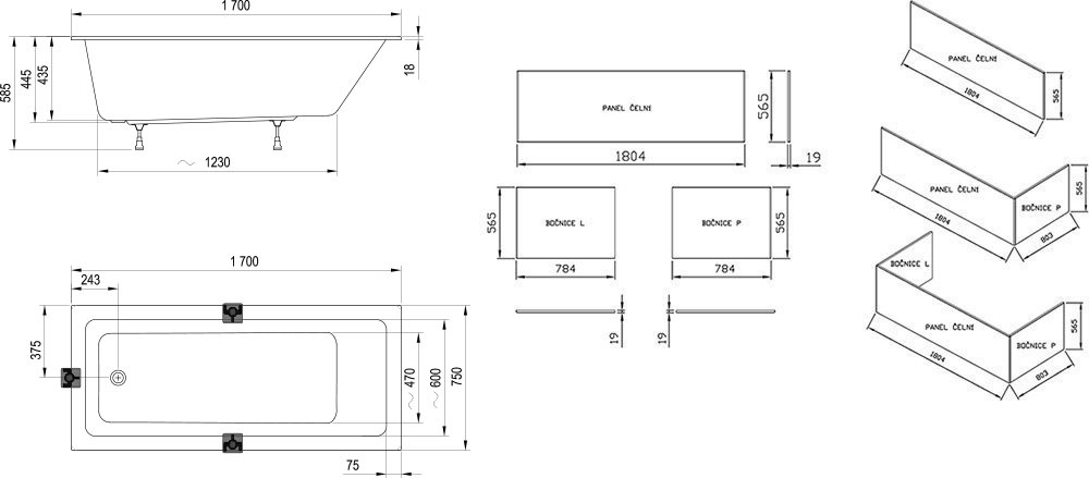 Badewanne 10° Slim